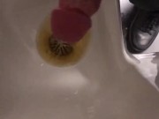 At work Risky Public Masturbation, Cumshot into the urinal after taking a long piss, startled midway