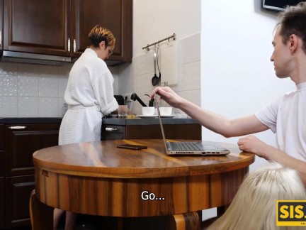 SISPORN Blonde is nailed by stepbrother behind the stepmothers back