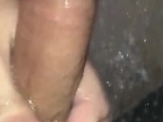 Stroking my big thick Latino dick in the shower! 