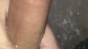 Stroking my big thick Latino dick in the shower! 