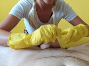 Blowjob in household gloves made him cum 4 times 1/16