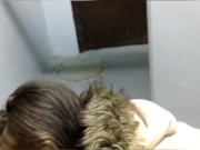 Milf gets facial in park bathroom