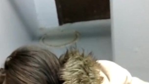 Milf gets facial in park bathroom