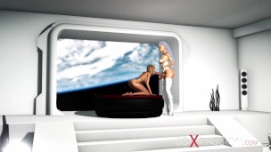 Female sex cyborg fucks hard a horny girl in the space station
