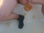 pissing and cumming in condom 13/16