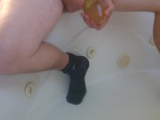 pissing and cumming in condom 14/16