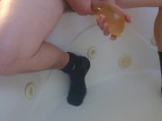 pissing and cumming in condom 15/16