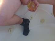 pissing and cumming in condom 7/16