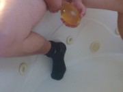 pissing and cumming in condom 9/16