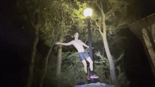 Cam crest does a sexy pole dance outside