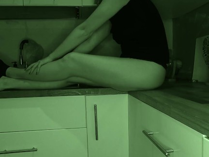 The neighbor's husband is asleep and we fuck quickly in the kitchen BLACK SOCKS, NIGHT VISION