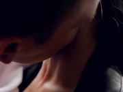 Hot kissing with sexy girl in leather jacket 9/16