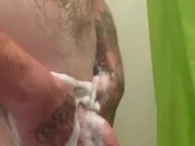Daddy soaps it in the shower
