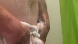 Daddy soaps it in the shower