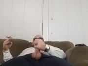 Dad stroking his cock and smoking