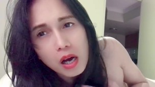 sexy ladyboy loves to suck her dildo so much