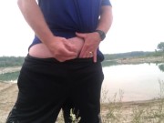 Public Masturbation with a Beautiful Scenery of a Lake out here in Bear Country while camping alone