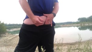 Public Masturbation with a Beautiful Scenery of a Lake out here in Bear Country while camping alone