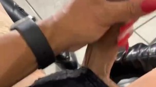 Tgirl stroking cock