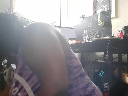 Cute Ebony Dresses Up and Play with Clit (w/ Oil!)