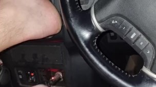 Big dick masturbates in car thinking of his sub