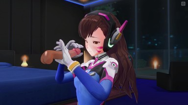 3D HENTAI D.VA jerks off your cock in the penthouse