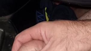 Daddy plays with his big balls in the car in public