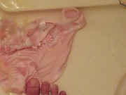 Pissing on pink panties!!
