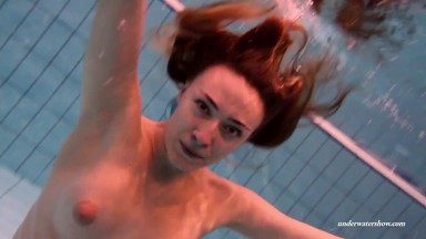 Firm big tits and red dress underwater on Duna Bultihalo