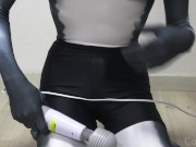 Catworks wearing shark petsuit and spats cums with magic wand