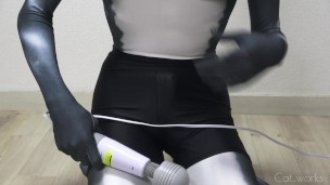 Catworks wearing shark petsuit and spats cums with magic wand
