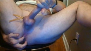 Spread ass, buttplug, cock ring, stroke cock