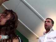 Hot babe in french maid uniform fucked by 2 big dicks 7/16