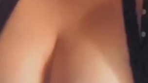 Smoking outside and playing with my big tits