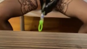 Cat suit slut fucks toys
