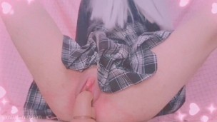 Little egirl masturbating Pink big wet pussy with big dildo ride after school close up fingering