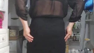 Patty crossdresser all in black teaseing