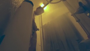 guy gets worked up in the shower and touches himself almost cumming on the camera!