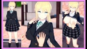 [Jeu Hentai 3D Koikatsu ! ]Frottant les seins d'une rapatriée blonde aux gros seins. (Vidéo Anime 3D