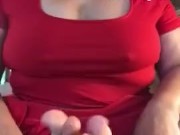 Chubby MILF plays with her spit and toes