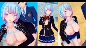【Hentai Game Koikatsu！】 Une écolière aux gros seins se frotte les seins. Et le sexe. (Vidéo Anime 3D