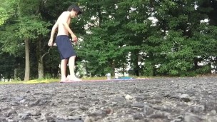 I had high intensity sex training with a fuck buddy in a park near the Tokyo Olympic venue!②【Spanked
