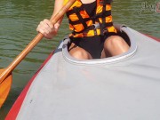 PRETTY WOMAN PUBLICLY PLAYS WITH HER PUSSY ON A KAYAK AT GREAT RISK OF BEING CAUGHT! 1/16