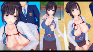 [Jeu Hentai Koikatsu!] Un professeur de santé aux gros seins est frotté avec ses seins. Et le sexe.