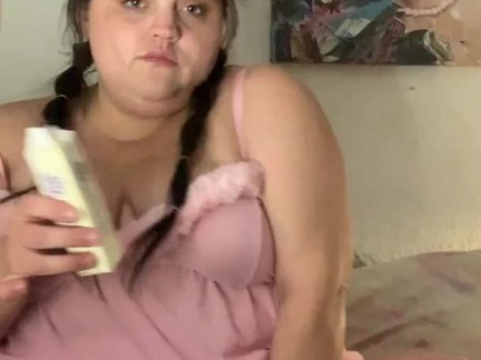 Fat bbw eats and makes mess with stick of butter