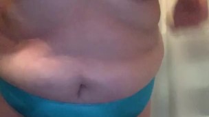 Fat belly bbw strips and exposes holes in dressing room at work