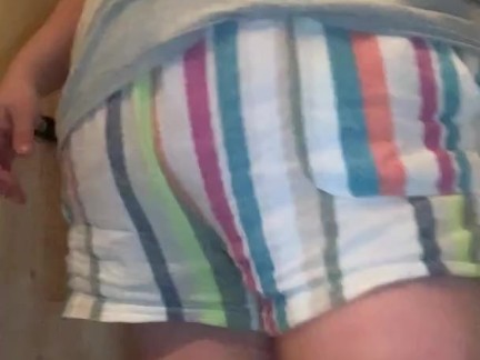 Fat belly bbw strips and exposes holes in dressing room at work