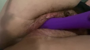 Wet hairy pussy enjoying vibrator 