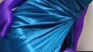 Japanese Zentai Crossdresser wearing Satin Dress