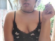smoking a cigarette outside with my titties out 4/16
